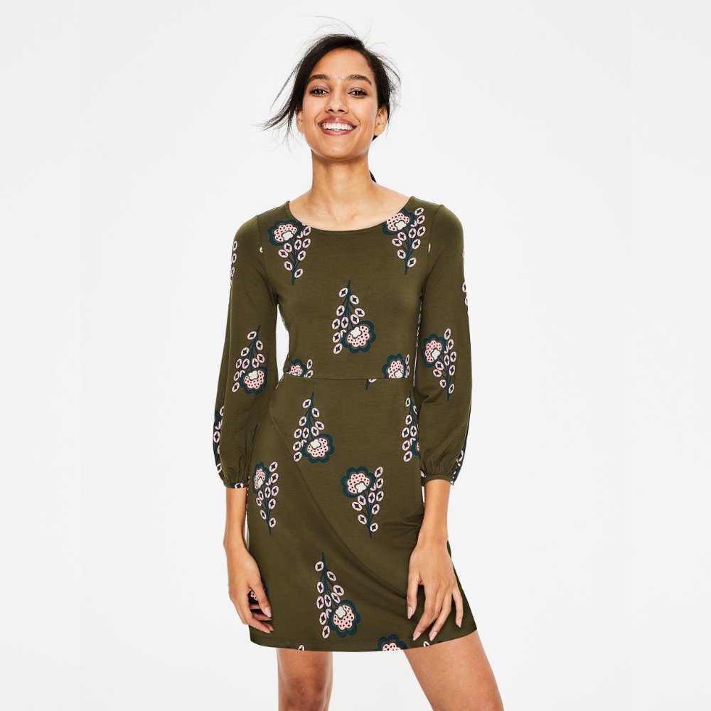 Boden Lucie Jersey Tunic Green Pink Size 8 Long NWT